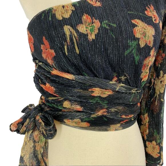 House of Harlow 1960 x Revolve Chiffon One Shoulder Top Women’s XXS Metallic - Picture 5 of 12